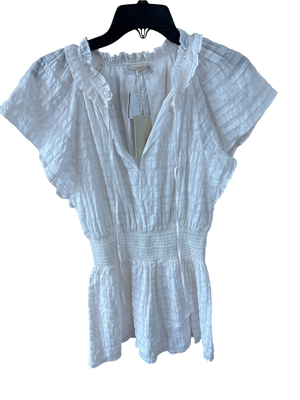 Ramy Brook Ivory Ruffle-Trim Smocked Waist Skirt